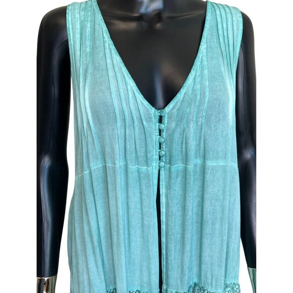 POL Aqua Blue Lace Button Front Sleeveless Kimono Cardigan Duster Vest NWOT Boho - Picture 6 of 12